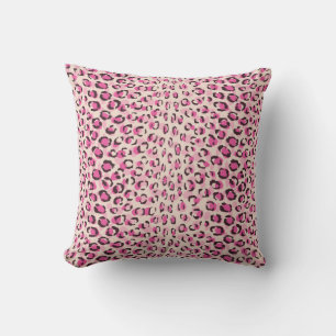 Coussin Moderne chic imprimé motif guépard rose monogramme