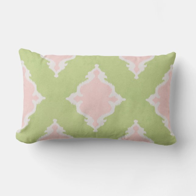 Coussin moderne chic pastel rose et vert ikat (Recto)
