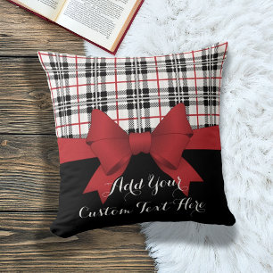 Coussin Moderne Chic Ruban à Nœud Rouge Tartan à Carreaux