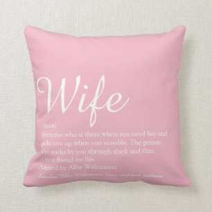 Coussin Moderne Chic Script Féminin Rose Amusant Définitio