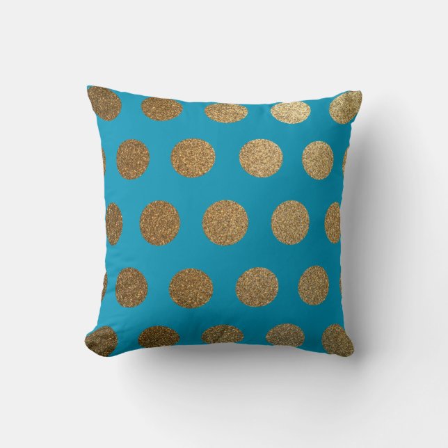 Coussin Moderne Chic Tendance Bleu Sarcelle Or Pointillé (Recto)
