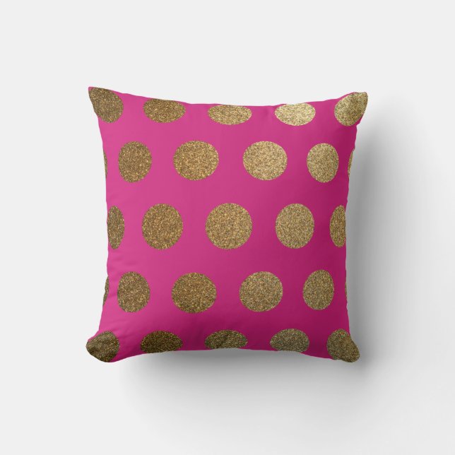 Coussin Moderne Chic Tendance Rose Magenta Chaud pois doré (Recto)