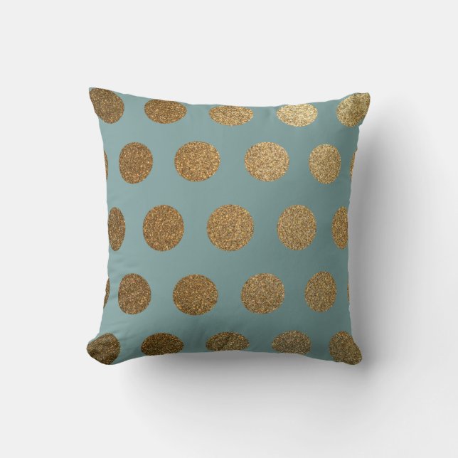 Coussin Moderne Chic Tendance Teal Or Points Dorés (Recto)