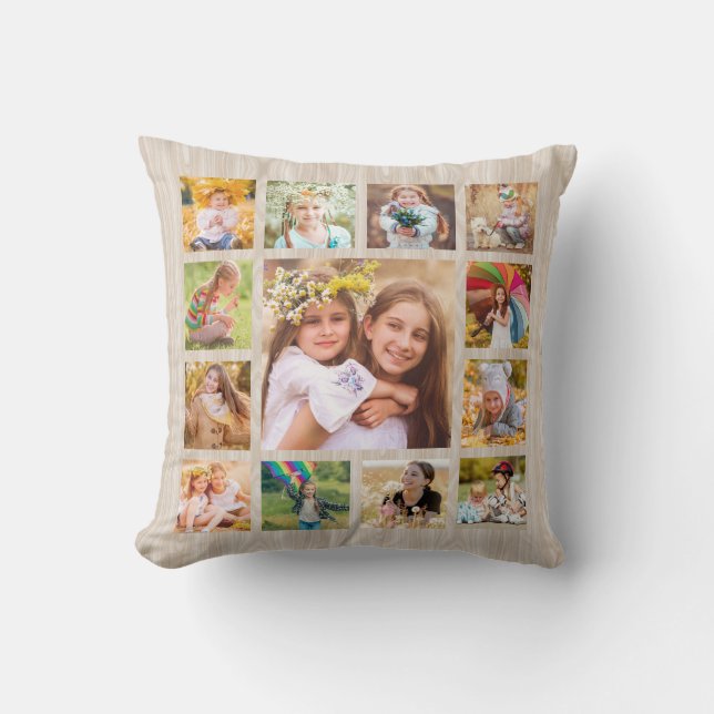 Coussin Moderne Collage de 15 Photos Rustique Simple (Recto)
