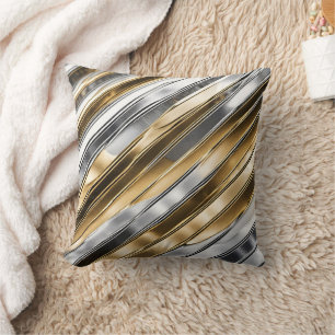 Coussin Moderne, cool, chic, motif rayure argent et or