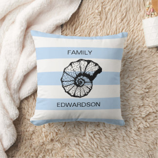 Coussin Moderne coquillage de plage rayures bleues personn