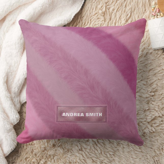 Coussin Moderne Cute Girly Rose Stripe Fur Personnalisé (Couverture)
