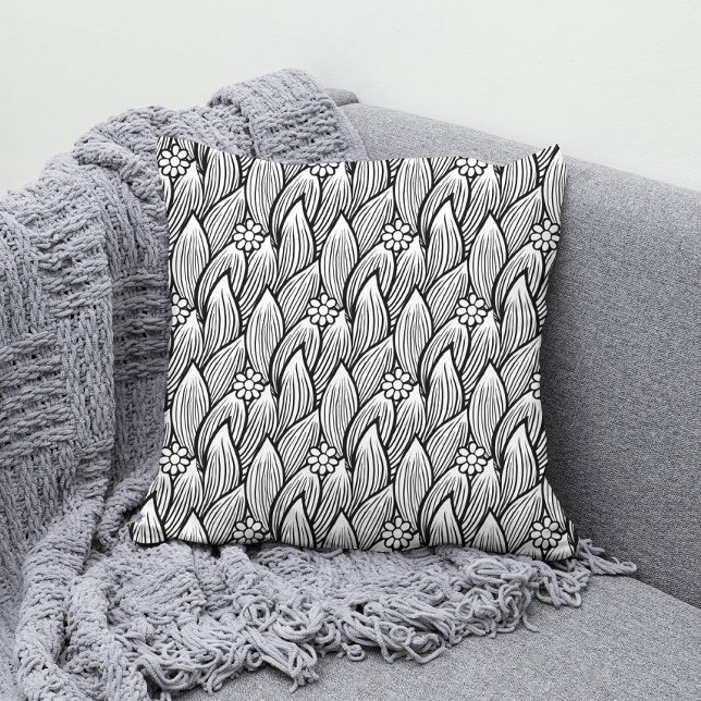Coussin Moderne & Cute noir et blanc Hippie Daisy Floral (Créateur téléchargé)