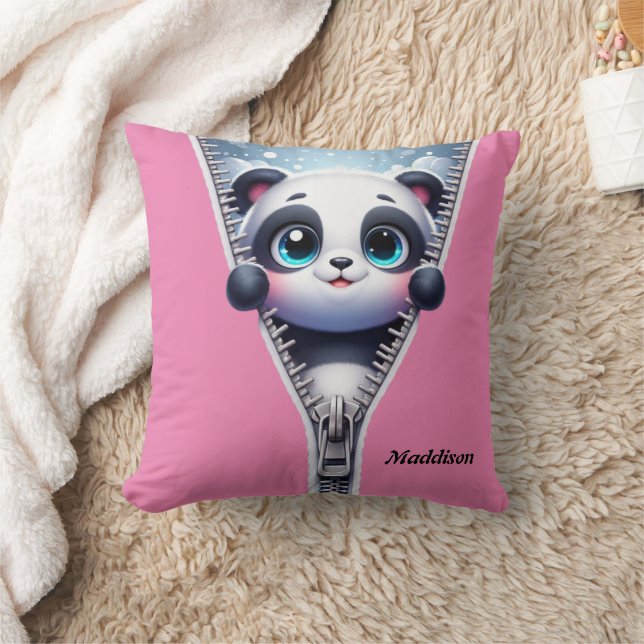 Coussin Moderne Cute Panda Kids Personnalisez le nom (Couverture)