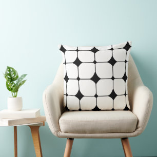 Coussin Moderne de milieu de siècle noir blanc géométrique