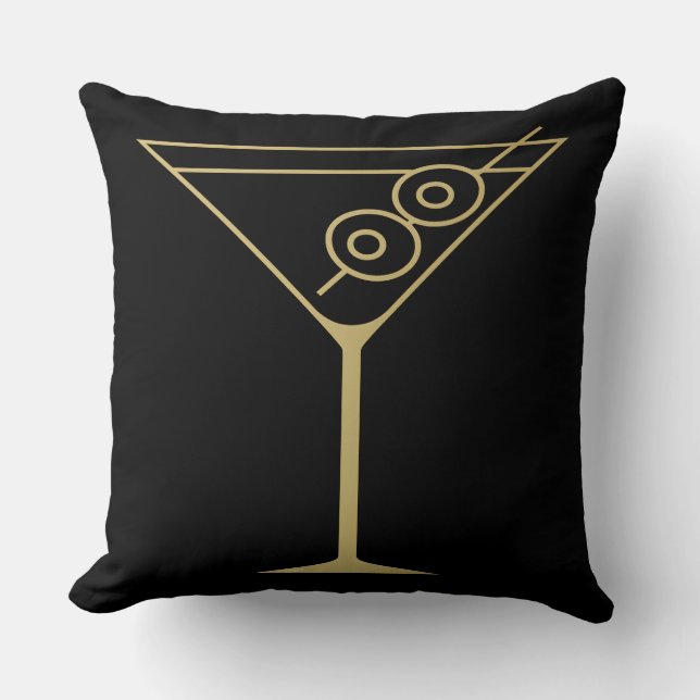 Coussin Moderne de milieu de siècle Or 2 Martini aux olive (Recto)