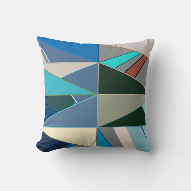 Coussin Moderne du milieu du siècle Abstrait, Turquoise et (Recto)
