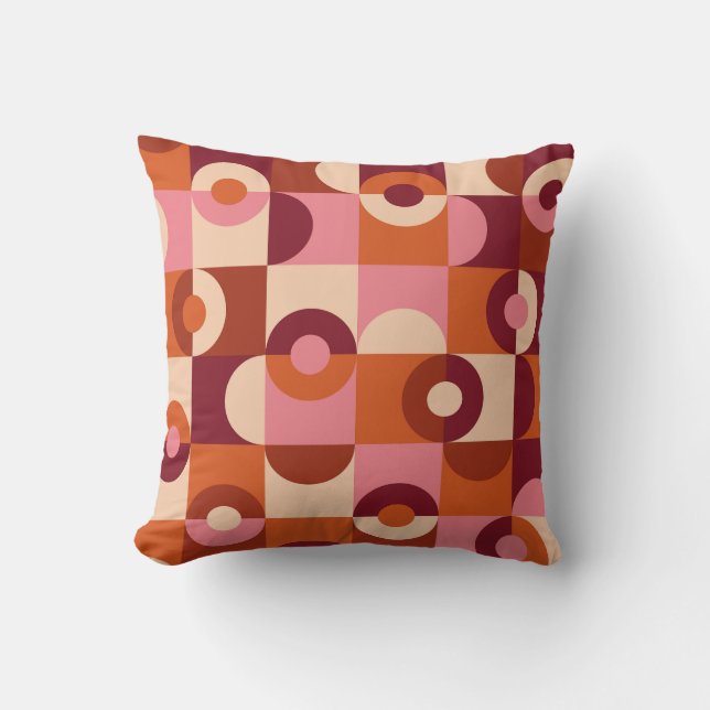 Coussin Moderne du milieu du siècle Demi-cercles Rose oran (Recto)