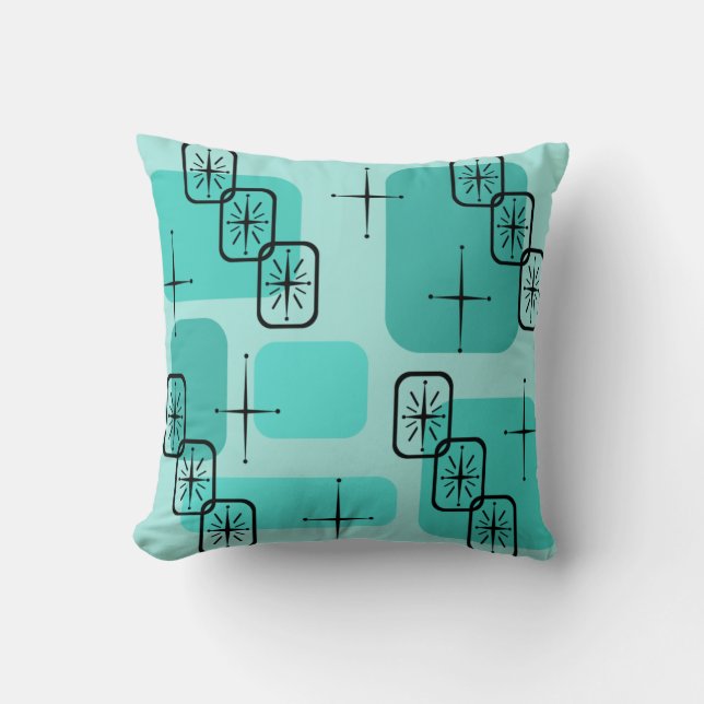 Coussin Moderne du milieu du siècle Sputnik Turquoise (Recto)