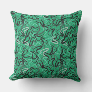 Coussin Moderne du milieu du siècle Vert, noir, gris