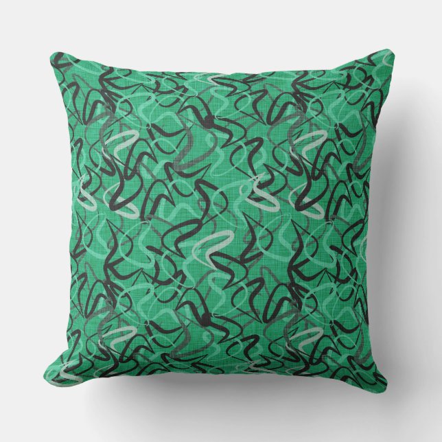 Coussin Moderne du milieu du siècle | Vert, noir, gris (Recto)