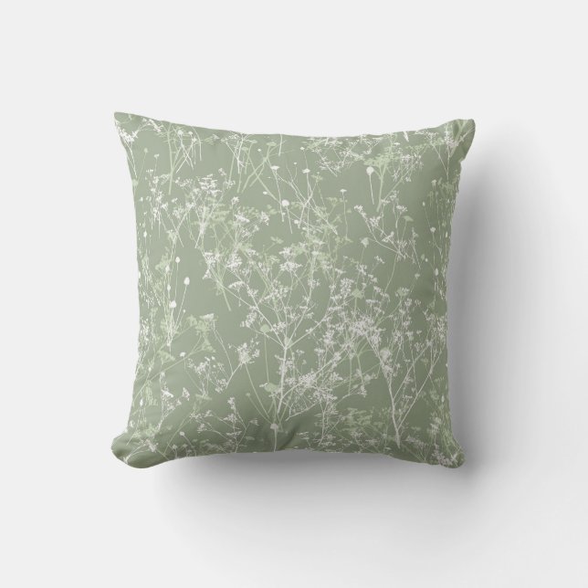 Coussin Moderne Élégant Abstrait Sage Vert Floral (Recto)