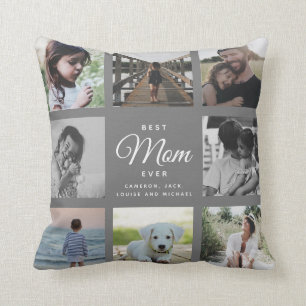Coussin Moderne Elegant Best Mom Ever Grey Photo Collage