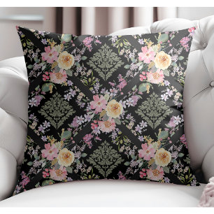 Coussin Moderne Elégant Botanique Damas Motif noir