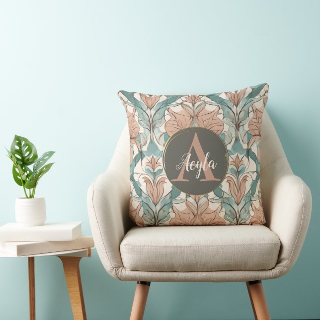 Coussin Moderne Elégant Botanique Rose Floral Damask Thon (Chaise)