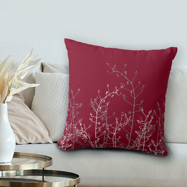 Coussin Moderne Elégant Burgundy Grey Floral (Créateur téléchargé)