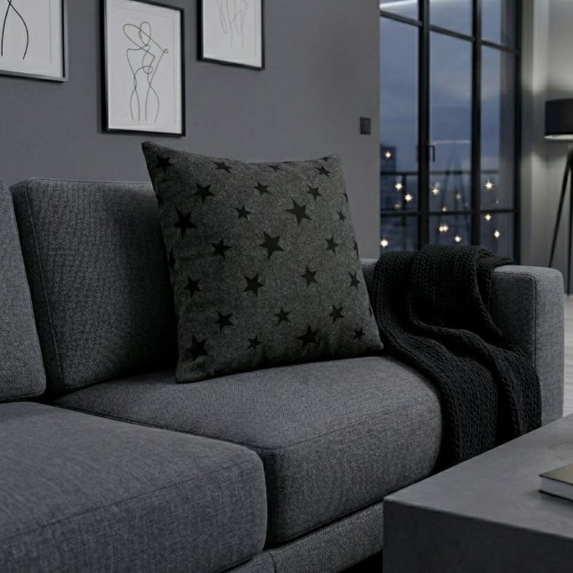 Coussin Moderne Élégant Chic Motif Étoile Noir (Créateur téléchargé)