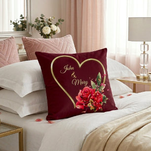Coussin Moderne Elégant Coeur Or Et Rouge Rose