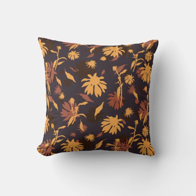 Coussin Moderne Elégant Confleurs Jaune Orange sur Bleu (Recto)