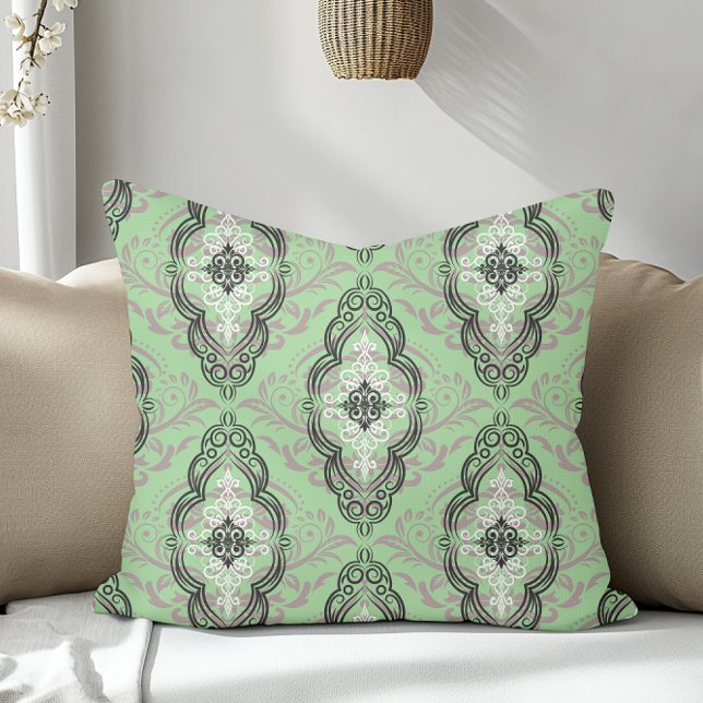 Coussin Moderne Elegant Damask Motif Sage Vert (Créateur téléchargé)