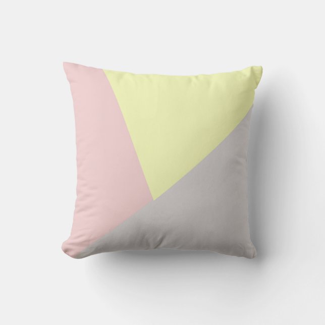 Coussin moderne élégant géométrique gris jaune & rose (Recto)