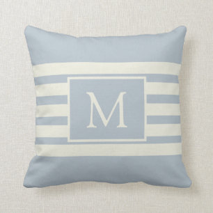 Coussin Moderne Elégant Monogram Blue Beach House