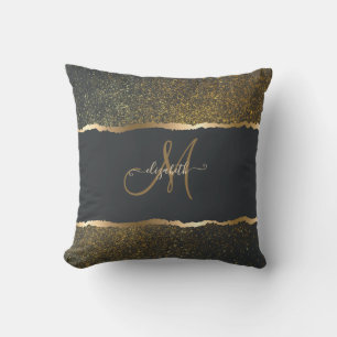 Coussin Moderne Élégant Monogramme au Touché d'Or
