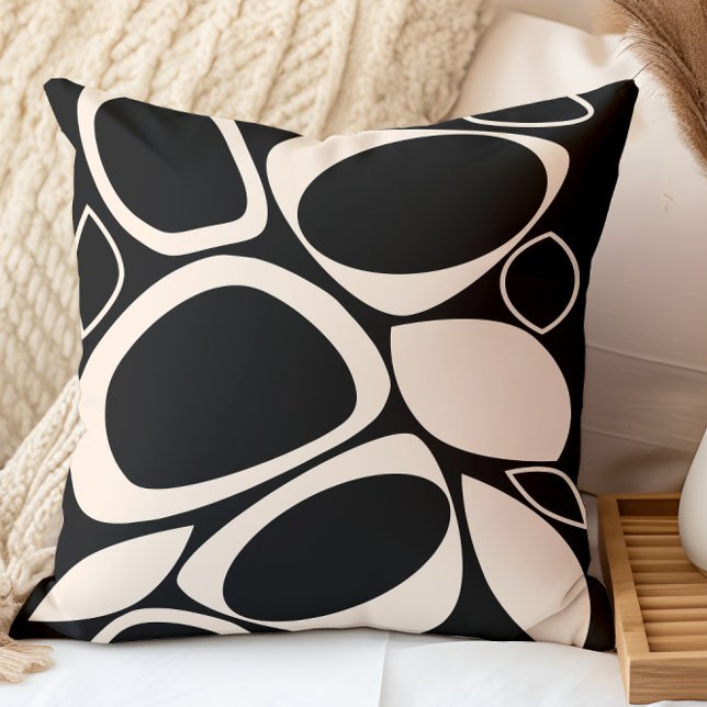 Coussin Moderne Élégant Motif Abstrait Noir Crème (Créateur téléchargé)