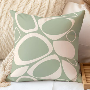 Coussin Moderne Élégant Motif Abstrait Vert Sauge Crème