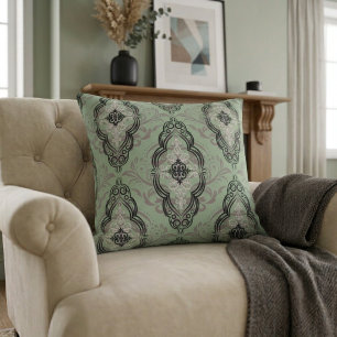 Coussin Moderne Élégant Motif Damassé Vert Sauge