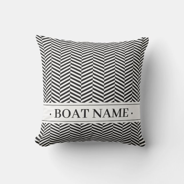 Coussin Moderne élégant Noir Herringbone Motif Nom du bate (Recto)