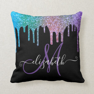 Coussin Moderne élégant paillettes gouttes Monogramme noir