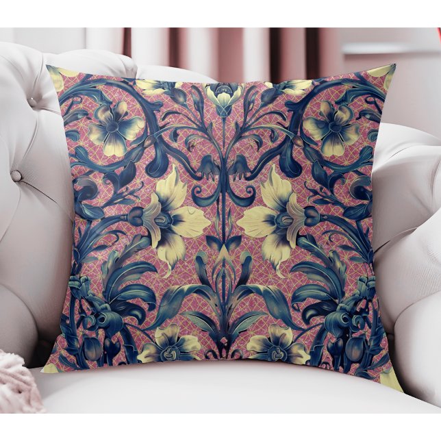 Coussin Moderne Élégant Rose Et Bleu Floral Baroque (Créateur téléchargé)