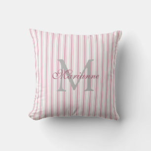 Coussin Moderne Elegant Rose Français Stripes Nom Monogram