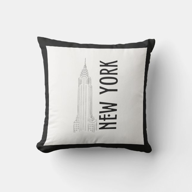 Coussin Moderne et élégant New York Sity Noir Blanc (Recto)