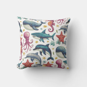 Coussin Moderne et élégante aquarelle Animaux de mer 2