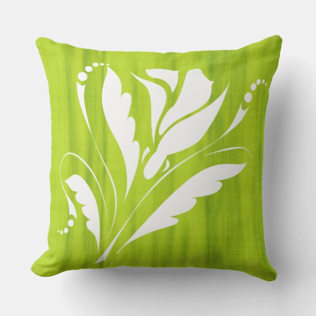 Coussin Moderne et tendance fleur blanche verte citronnée (Recto)
