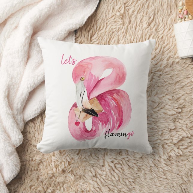 Coussin Moderne Exotique Rose Let's Flamingo Aquarelle  (Couverture)