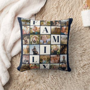 Coussin Moderne Famille Photo Grille Collage Simple Design
