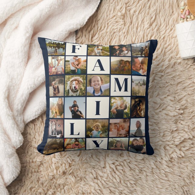 Coussin Moderne Famille Photo Grille Collage Simple Design (Couverture)