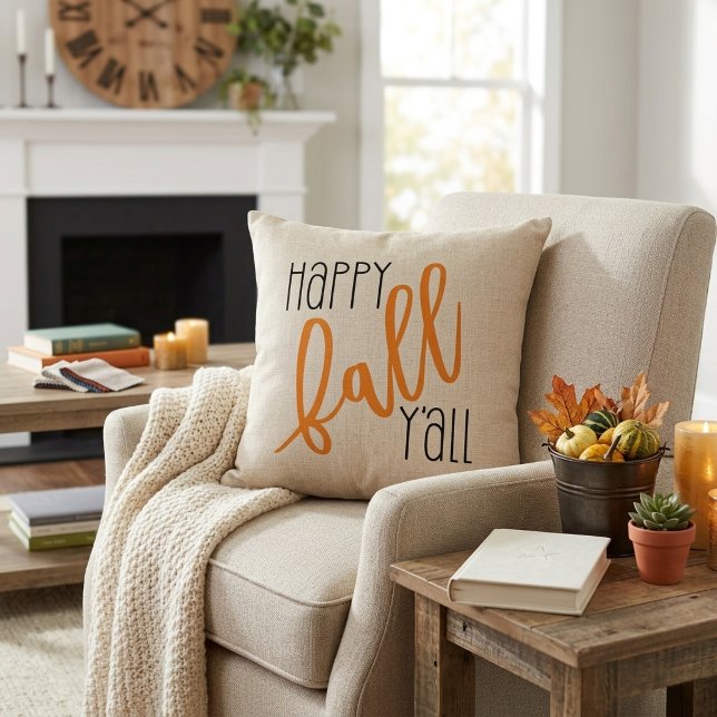 Coussin Moderne ferme heureuse automne à tous (Modern Farmhouse Happy Fall Y'all Autumn Throw Pillow)