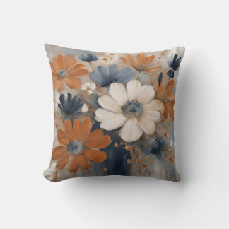 Coussin Moderne Ferme Maison Bleu Nuit Orange Brûlé Floral