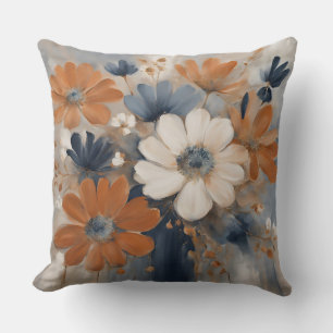 Coussin Moderne Ferme Maison Bleu Nuit Orange Floral