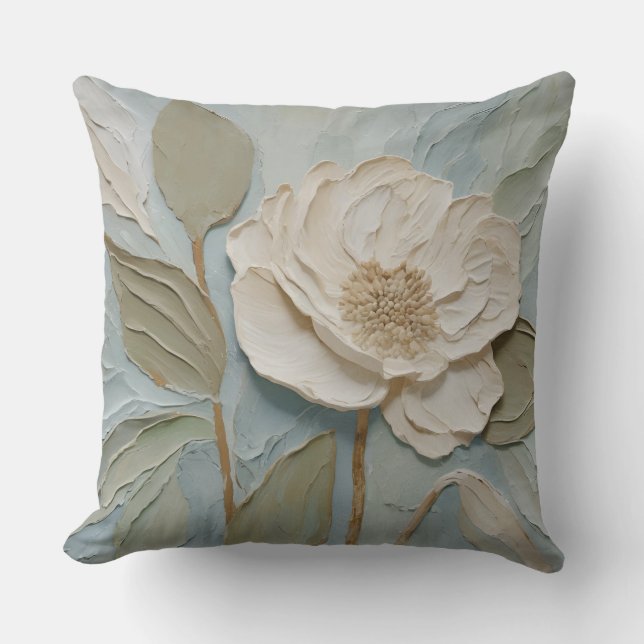 Coussin Moderne floral bleu sarcelle et crème sauge (Recto)