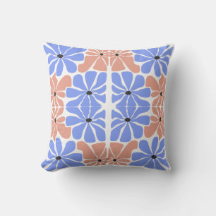 Coussin Moderne floral géométrique - Motif bleu et pêche 